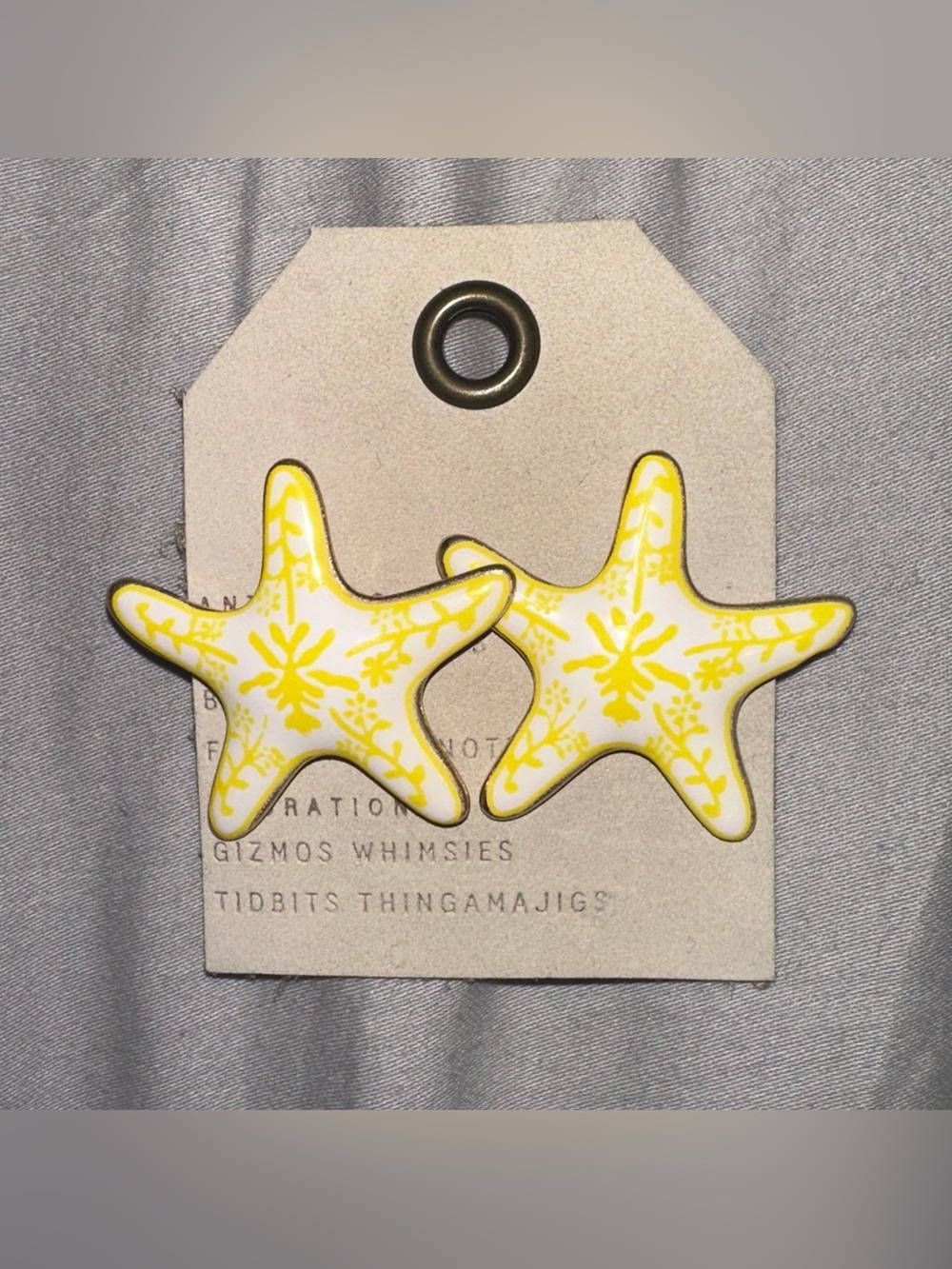 Anthropologie Yellow and White Patterned Starfish Earrings NWT